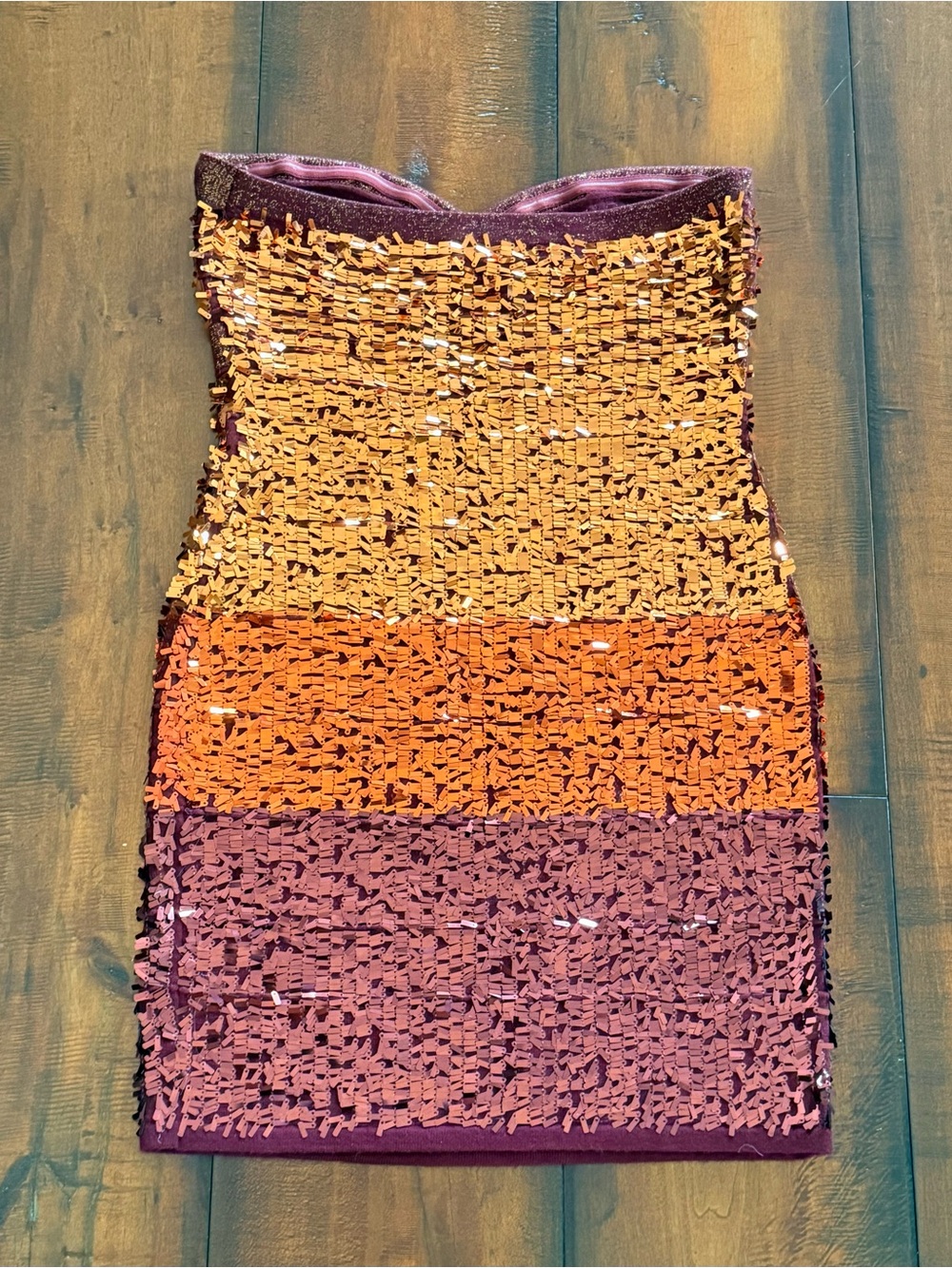 WOW couture Strapless Sequin Bodycon Dress in Gold, Orange, Rose - Picture 2 of 3